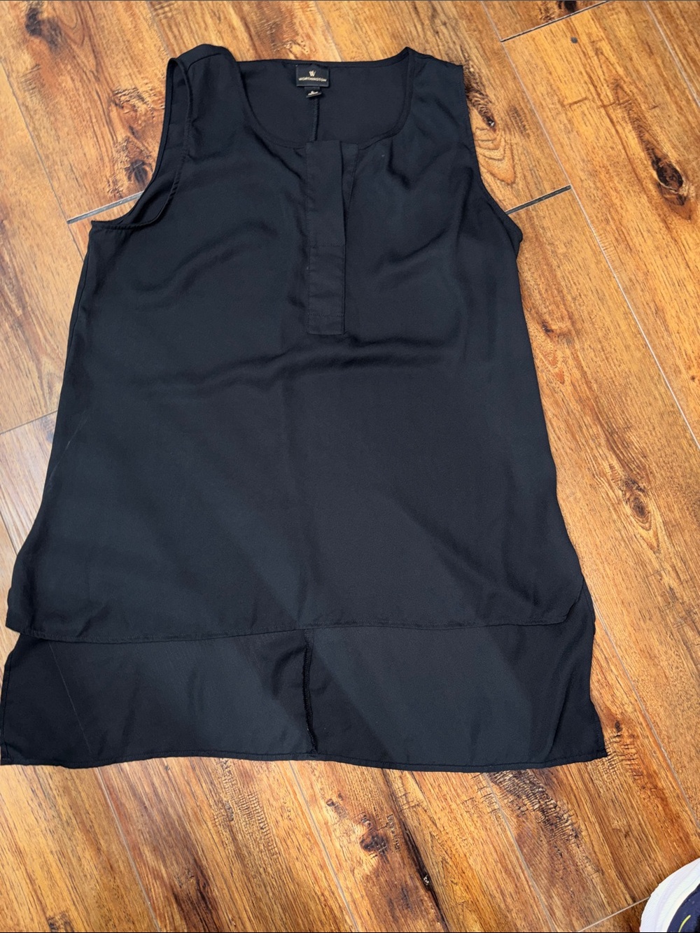 Worthington Black Sleeveless Utility Blouse Split Neck High-Low Top - Size L